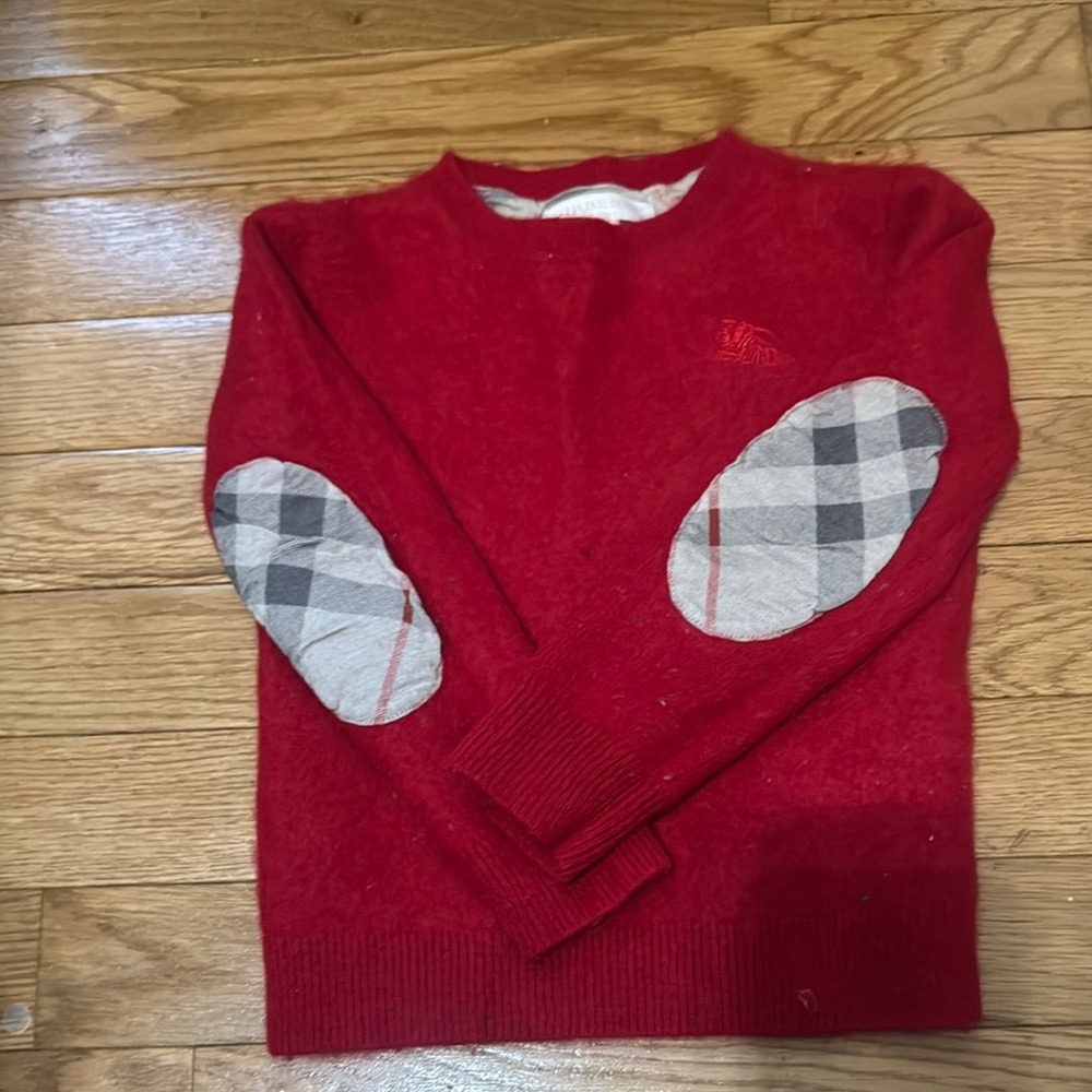 Burberry kids Red Sweater with Plaid Elbow Patches